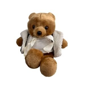 Vtg Clifford & Sons Plush Teddy Bear Faux Leather Jacket White Bow Aviator 8"